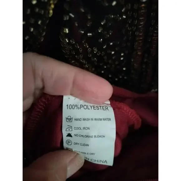 3792) Babeyond 1920 Flapper V neck Sequins Fringe Dress Large - Picture 9 of 9